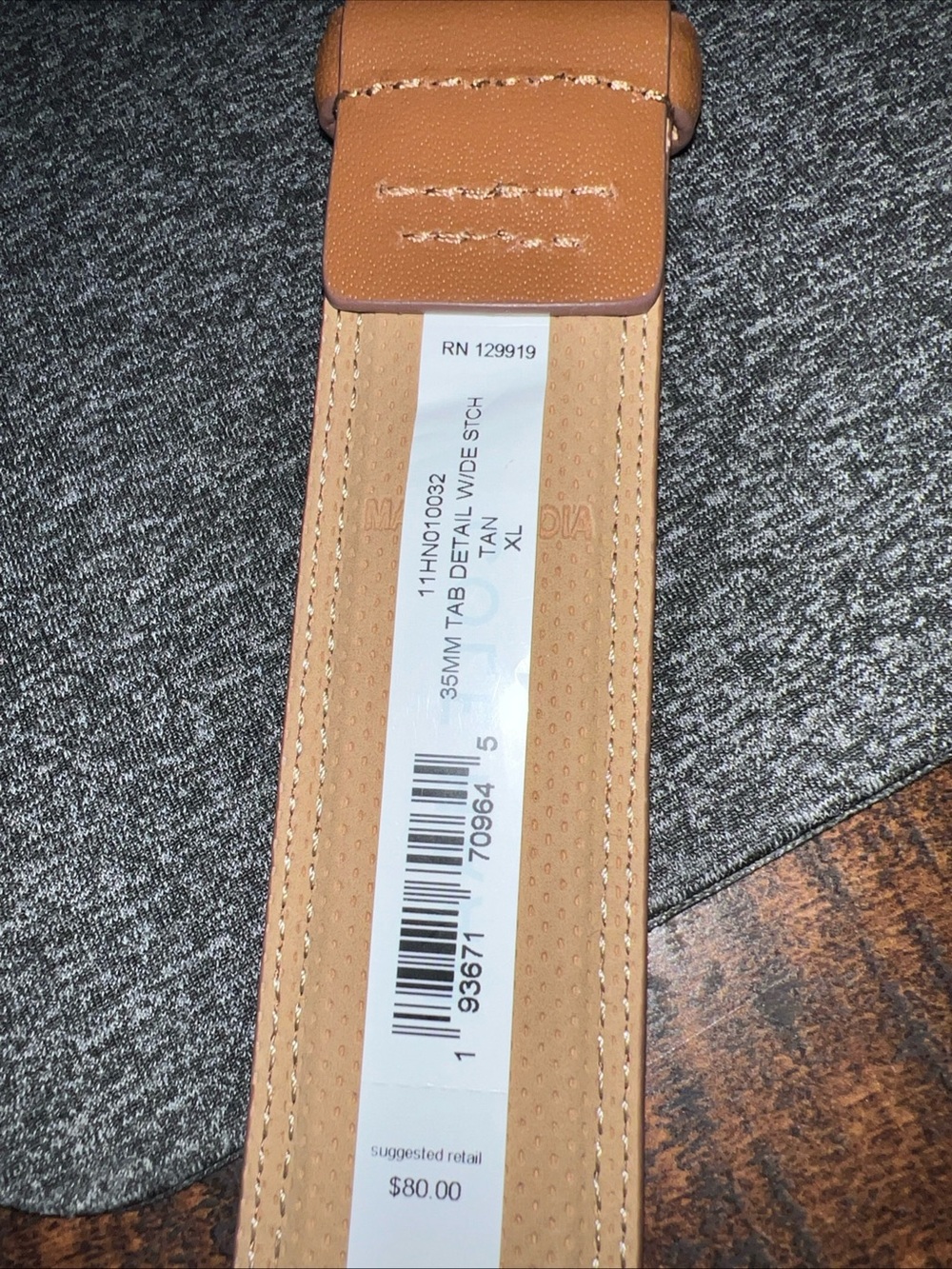 NWT Cole Haan Tan Top Leather Belt and Synthetic leather Lining XL(42-44)